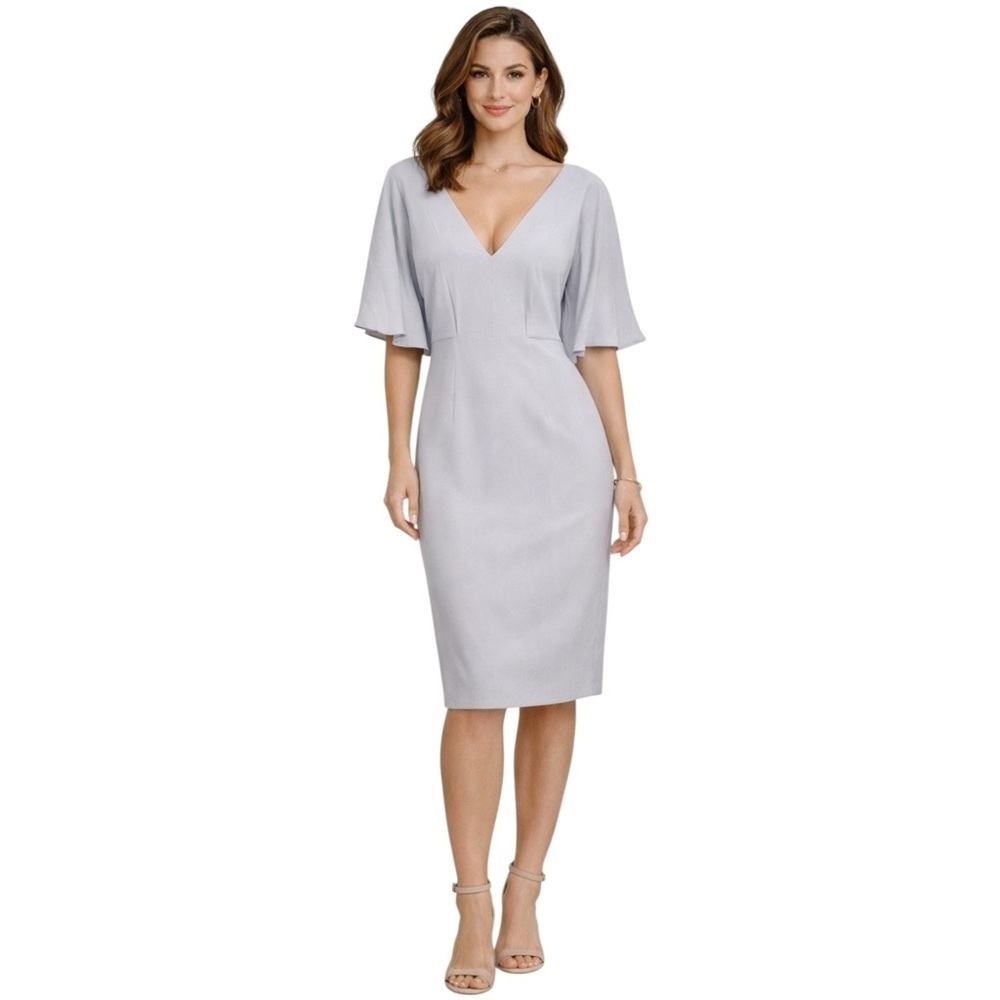 Dress the Population XS Louisa Flutter Sleeve Gray Dress Mini